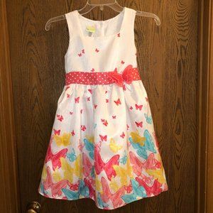 Sleeveless White & Coral Butterfly Dress - Size M 7/8